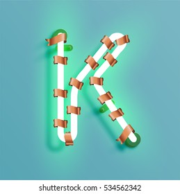 Realistic neon character typeset with bronze decoration, vector
