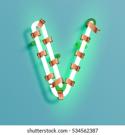 Realistic neon character typeset with bronze decoration, vector