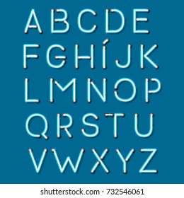 Realistic Neon Character Typeset. Neon Letters. Blue Uppercase Alphabet. Vector