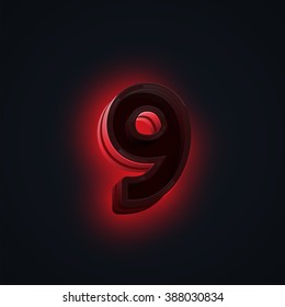 Realistic neon Character from a typeset, vector