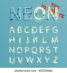 Realistic neon character typeset, vector