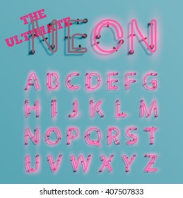 Realistic neon character typeset, vector
