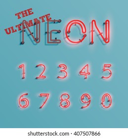 Realistic neon character typeset, vector