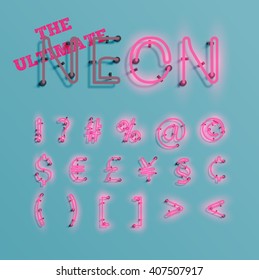 Realistic neon character typeset, vector
