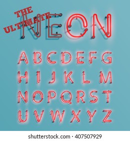 Realistic neon character typeset, vector