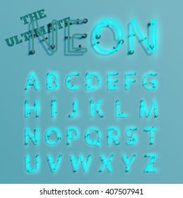 Realistic neon character typeset, vector