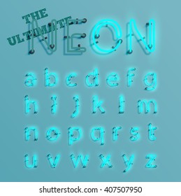 Realistic neon character typeset, vector
