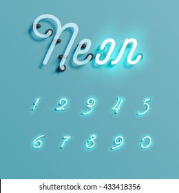 Realistic neon character typeset, vector