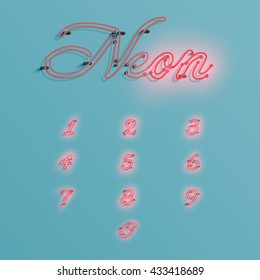 Realistic neon character typeset, vector