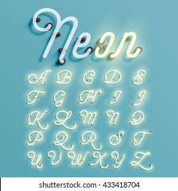 Realistic neon character typeset, vector