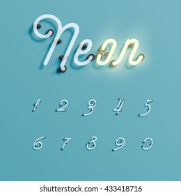 Realistic neon character typeset, vector