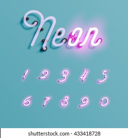 Realistic neon character typeset, vector