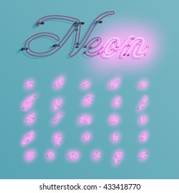 Realistic neon character typeset, vector