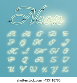 Realistic neon character typeset, vector