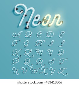 Realistic neon character typeset, vector