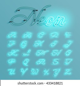 Realistic neon character typeset, vector