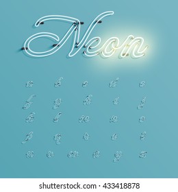 Realistic neon character typeset, vector