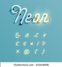 Realistic neon character typeset, vector