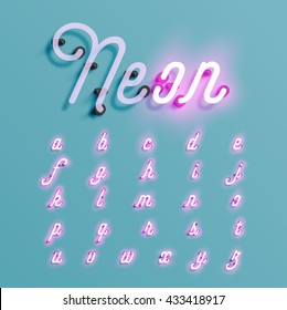 Realistic Neon Character Typeset, Vector