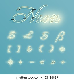 Realistic neon character typeset, vector