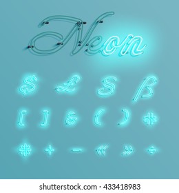 Realistic neon character typeset, vector