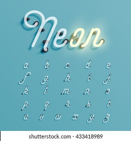 Realistic neon character typeset, vector