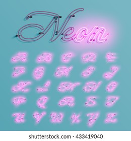 Realistic neon character typeset, vector