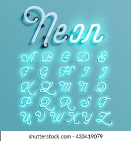 Realistic Neon Character Typeset, Vector