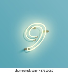 Realistic neon character from a typeset, vector