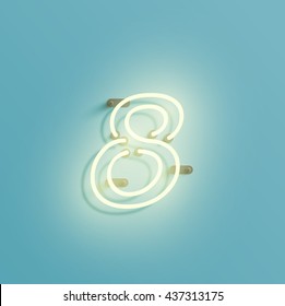 Realistic neon character from a typeset, vector