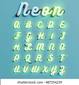 Realistic neon character typeset, vector