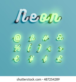Realistic neon character typeset, vector