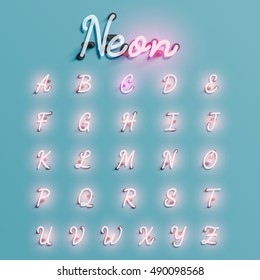 Realistic neon character typeset, vector