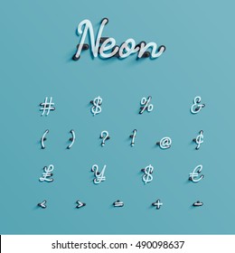Realistic neon character typeset, vector