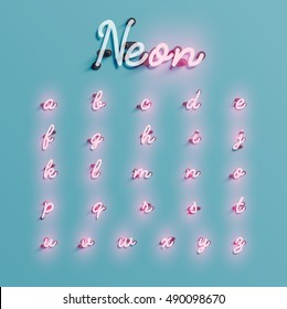 Realistic Neon Character Typeset, Vector