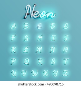 Realistic neon character typeset, vector