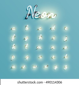 Realistic neon character typeset, vector