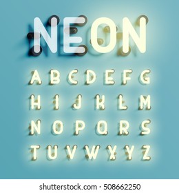 Realistic neon character typeset, vector
