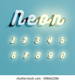 Realistic neon character typeset, vector