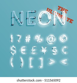 Realistic neon character typeset, vector