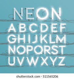 Realistic neon character typeset, vector