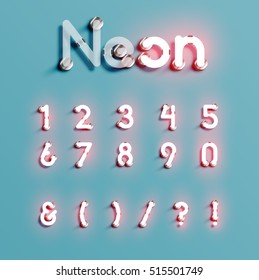 Realistic neon character typeset, vector