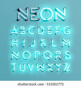 Realistic neon character typeset, vector
