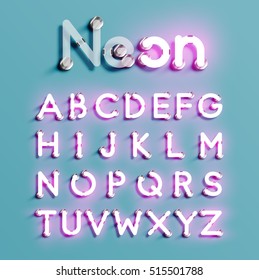 Realistic neon character typeset, vector