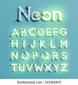 Realistic neon character typeset, vector