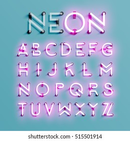 Realistic Neon Character Typeset, Vector