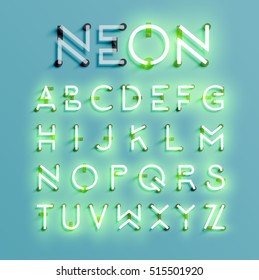 Realistic neon character typeset, vector