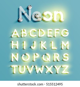 Realistic neon character typeset, vector