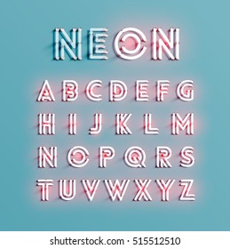 Realistic neon character typeset, vector