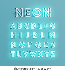 Realistic neon character typeset, vector